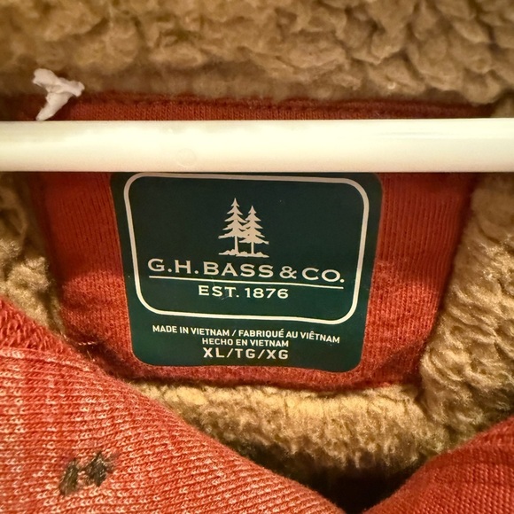 GH Bass Co 1/4 Button Henley Pullover Mens XL Rust Orange Faux Fur Trim - Picture 3 of 3